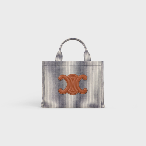 SMALL CABAS THAIS IN STRIPED TEXTILE NAVY BLUE - Image 1